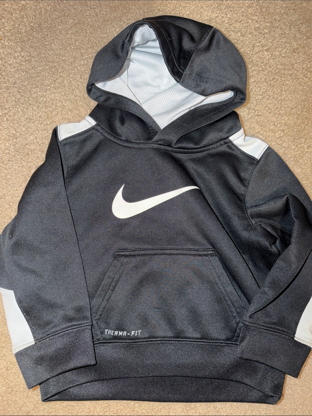 Nike Black Hooded Therma-FIT Kids Sweatshirt with White Swoosh